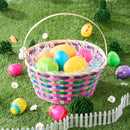Easter Colorful Round Bamboo Woven Goodie Basket with Folding Handle