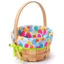 Easter Wooden Basket with Liner, Portable Wood Buckets with Folding Handle