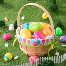Easter Wooden Basket with Liner, Portable Wood Buckets with Folding Handle