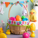 Easter Wooden Basket with Liner, Portable Wood Buckets with Folding Handle