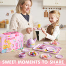 Fairy Blossom Tea Party Set for Girls 3-6 Teapot Set with Cups, Plates & Carrying Case - Leak-Proof Princess Tea Time Toy