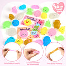28Pcs Kawaii Glitter Mochi Squishy Toy with Valentines Day Cards for Kids-Classroom Exchange Gifts