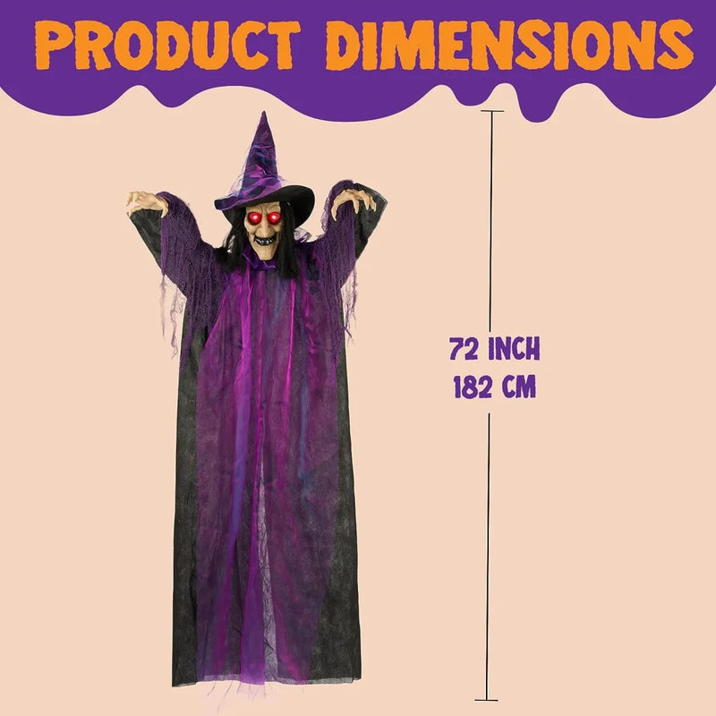 JOYIN 72" Halloween Animated Haning Witch with Light-up esys and Glowing Body