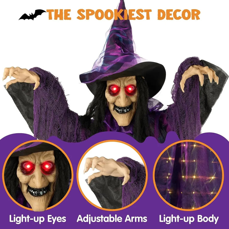 JOYIN 72" Halloween Animated Haning Witch with Light-up esys and Glowing Body