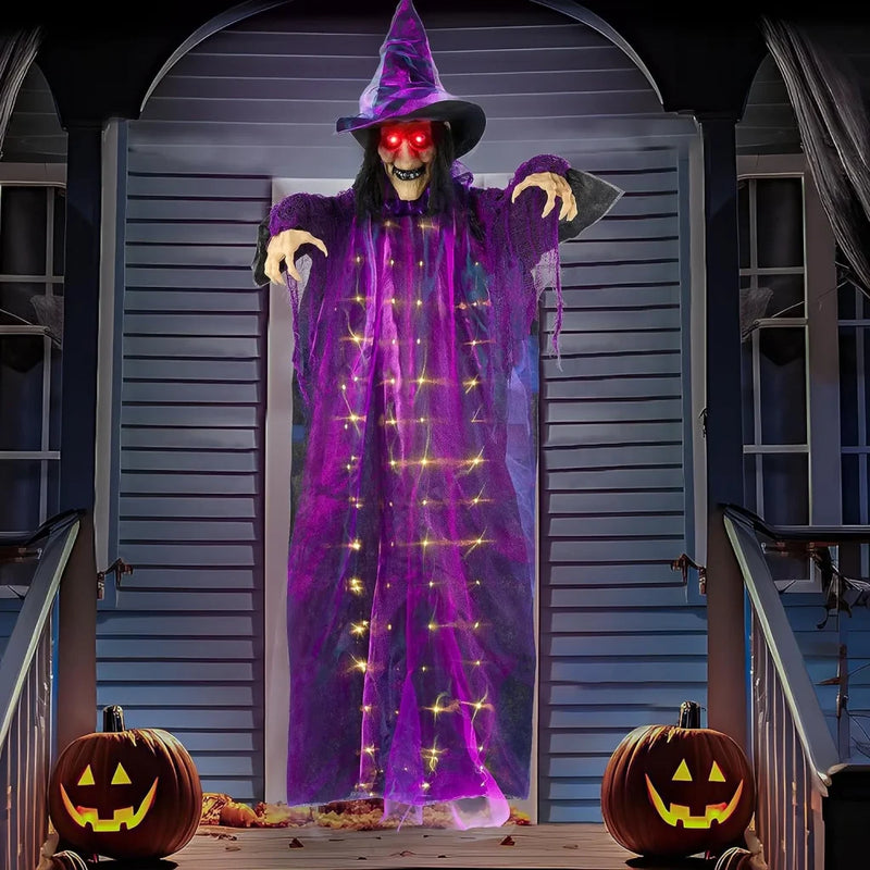 JOYIN 72" Halloween Animated Haning Witch with Light-up esys and Glowing Body