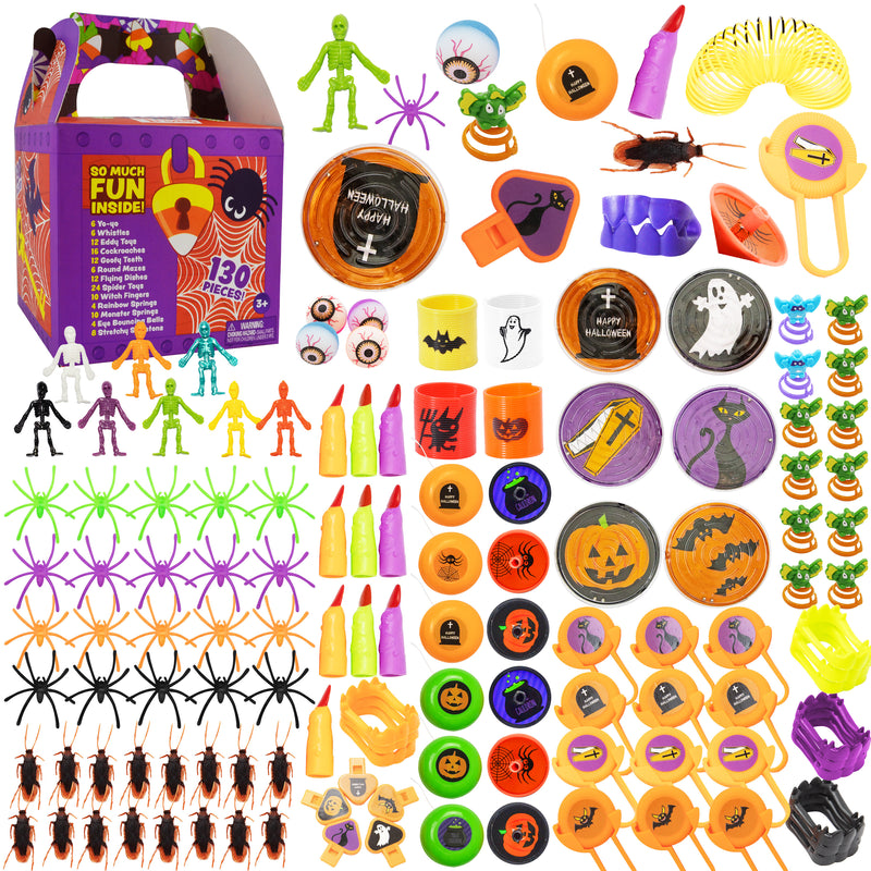 Halloween Assorted Toys Set with Treasure Box, 130 Pcs