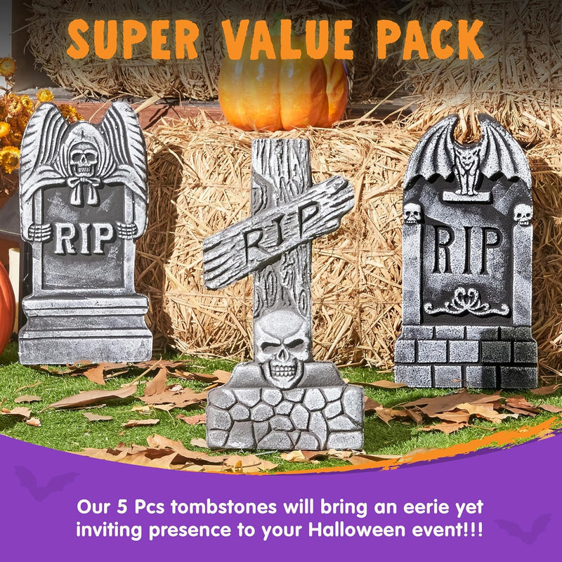 17” Halloween Foam RIP Graveyard Tombstones (5 Pack)