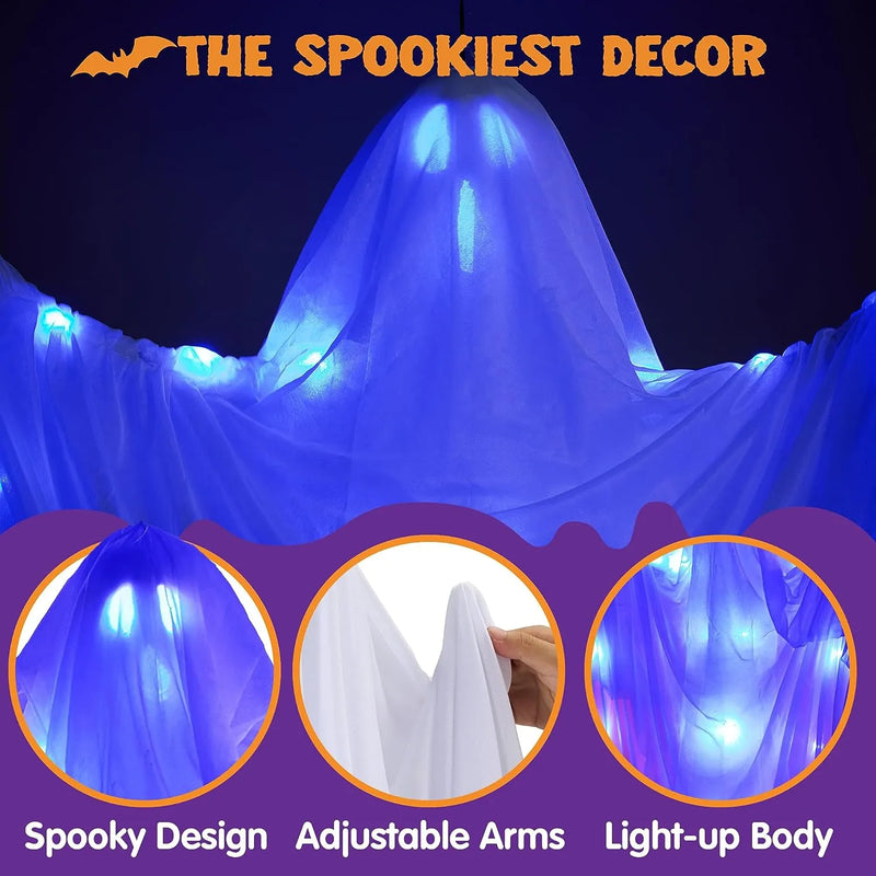 63in Halloween Light-up Hanging Ghost Blue Glowing Body