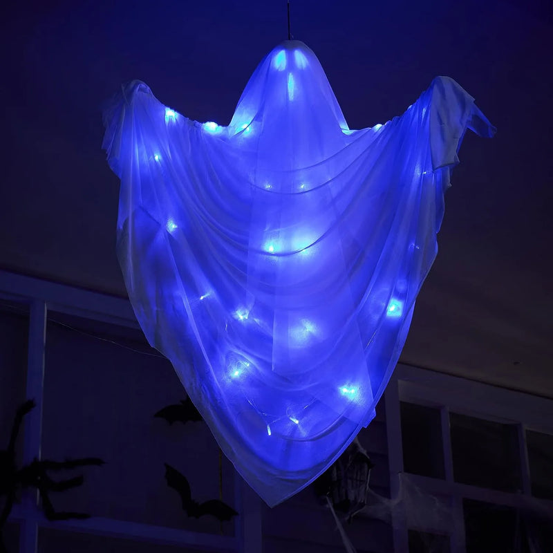 63in Halloween Light-up Hanging Ghost Blue Glowing Body