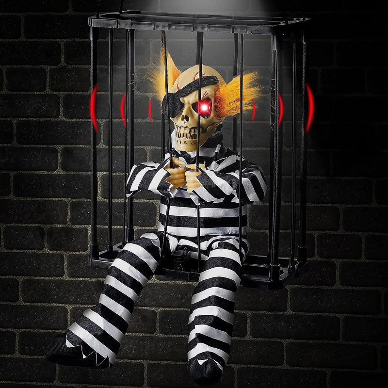 Hanging Animated Skeleton Prisoner in Cage