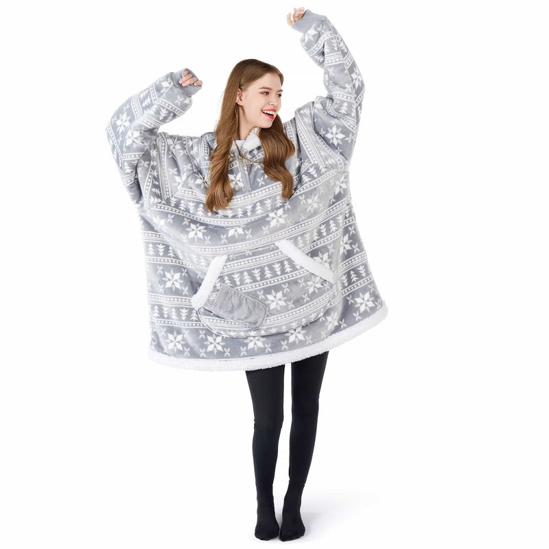 Adult Wearable Blanket Hoodie Fleece Sherpa Snowflake