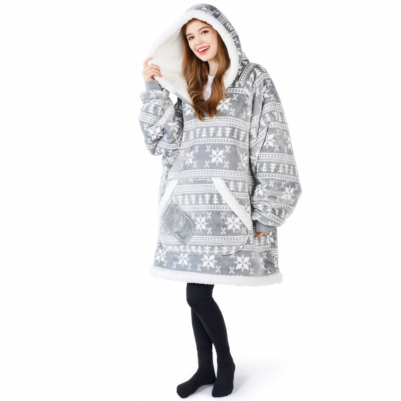 Adult Wearable Blanket Hoodie Fleece Sherpa Snowflake