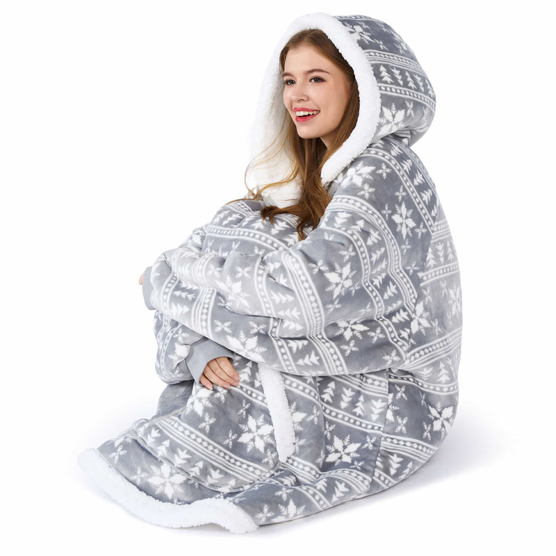 Adult Wearable Blanket Hoodie Fleece Sherpa Snowflake