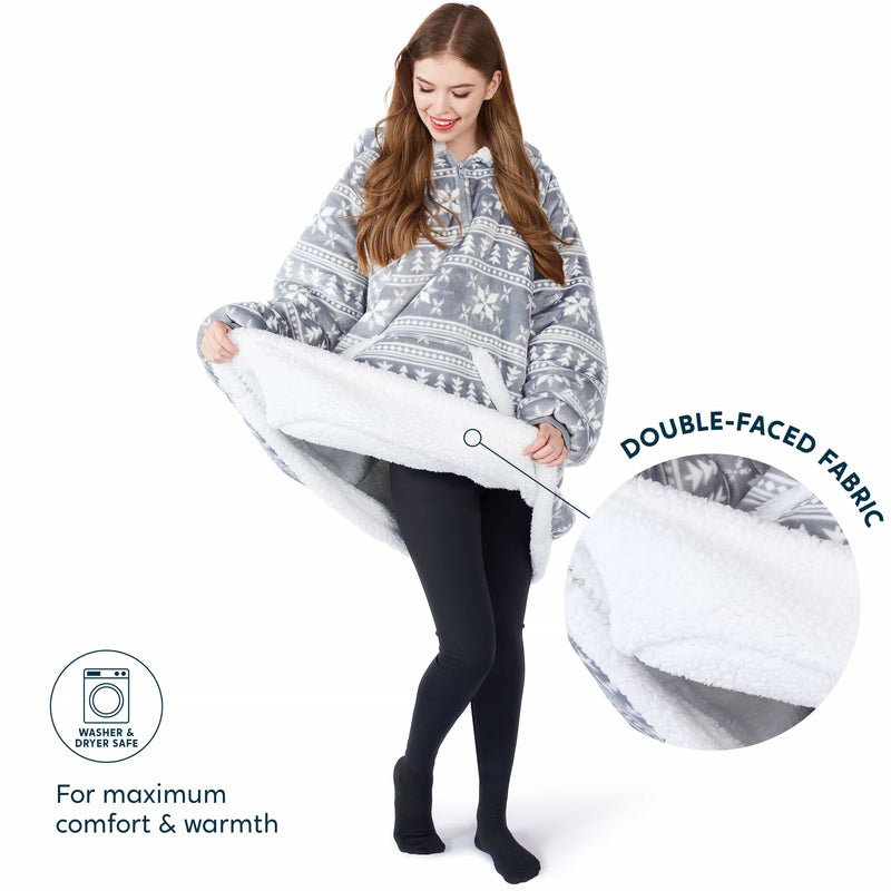 Adult Wearable Blanket Hoodie Fleece Sherpa Snowflake