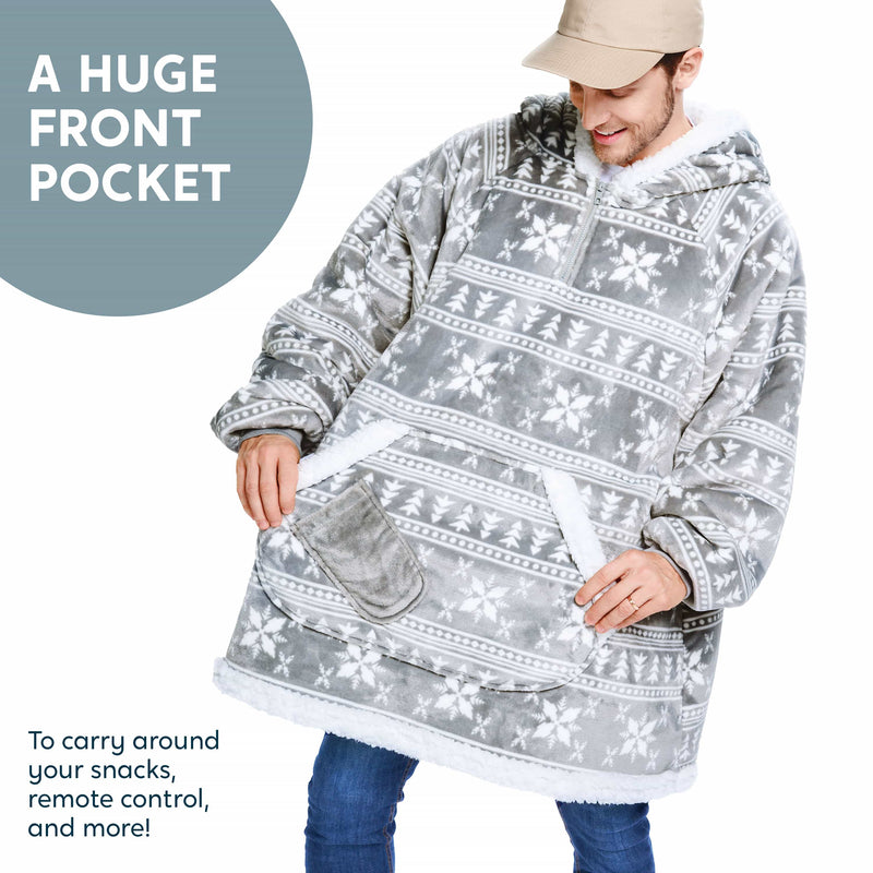 Adult Wearable Blanket Hoodie Fleece Sherpa Snowflake