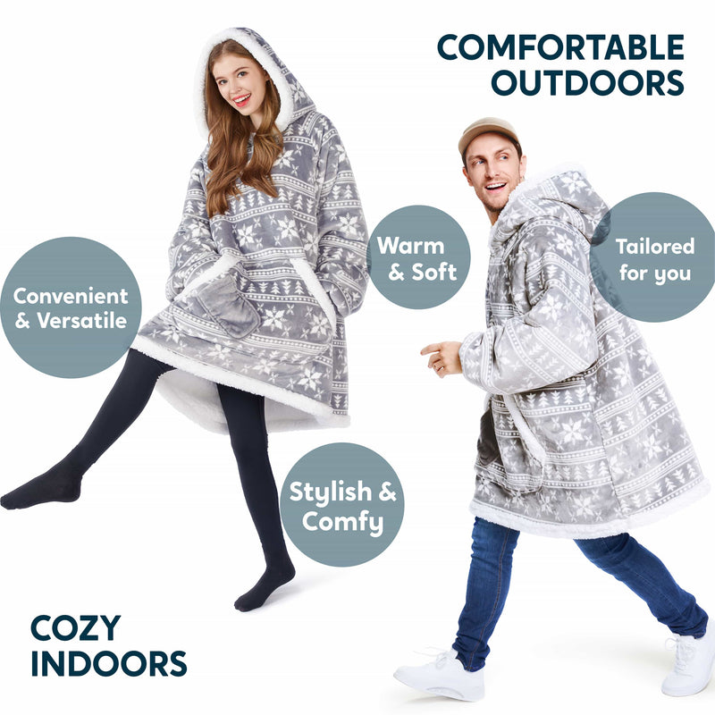 Adult Wearable Blanket Hoodie Fleece Sherpa Snowflake