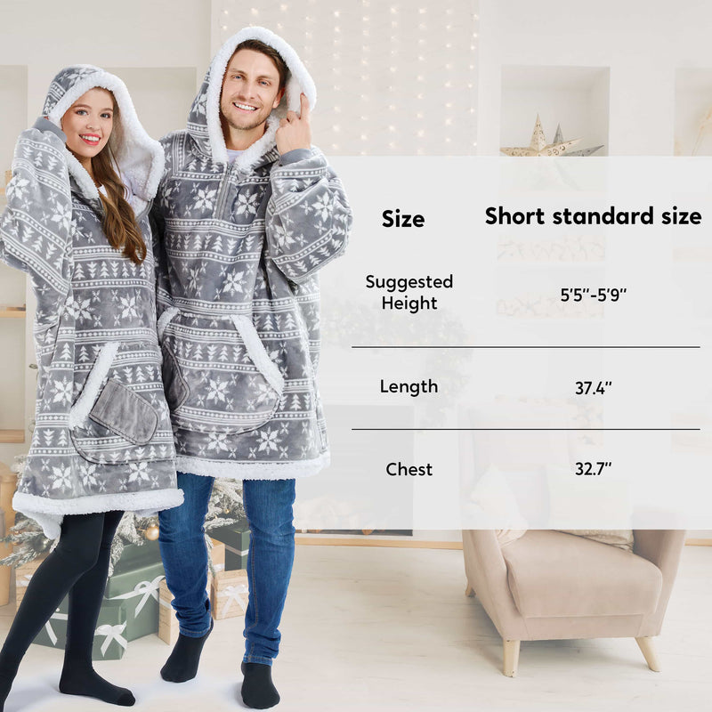 Adult Wearable Blanket Hoodie Fleece Sherpa Snowflake