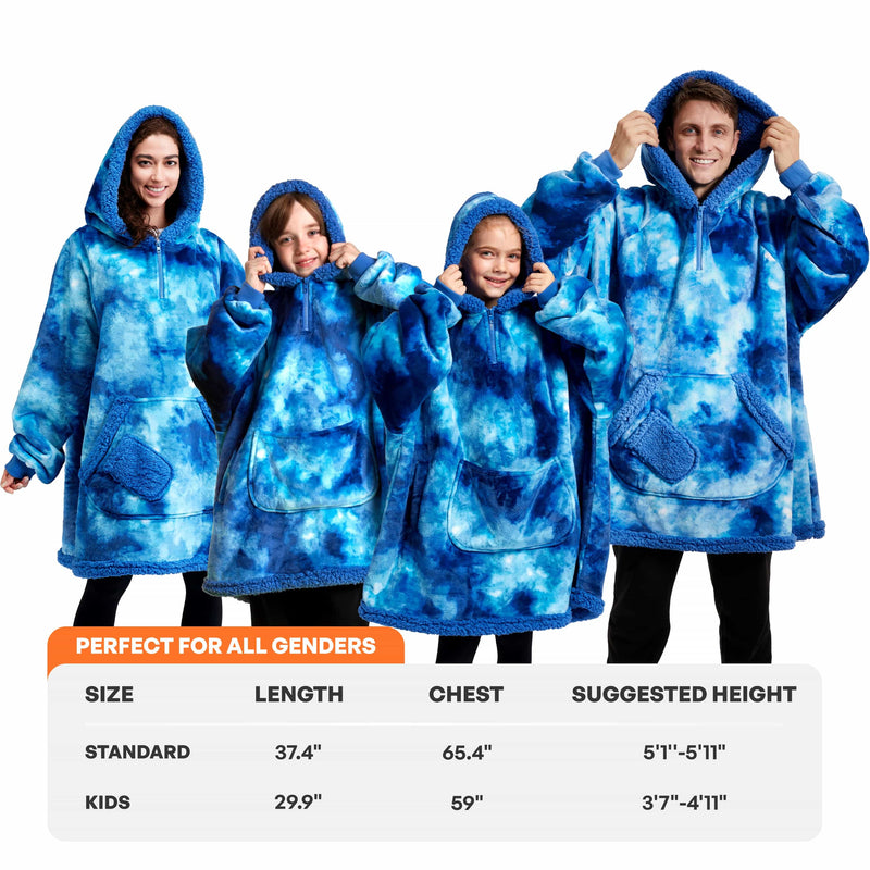 Adult Sherpa Wearable Blanket-Dark Blue Tie Dye