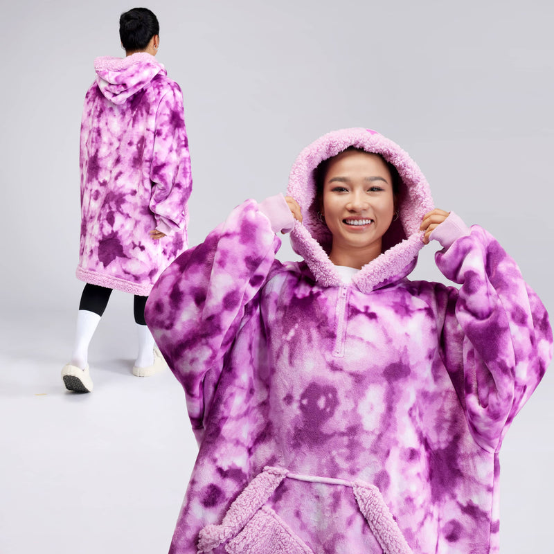 Adult Sherpa Wearable Blanket-Purple Tie Dye