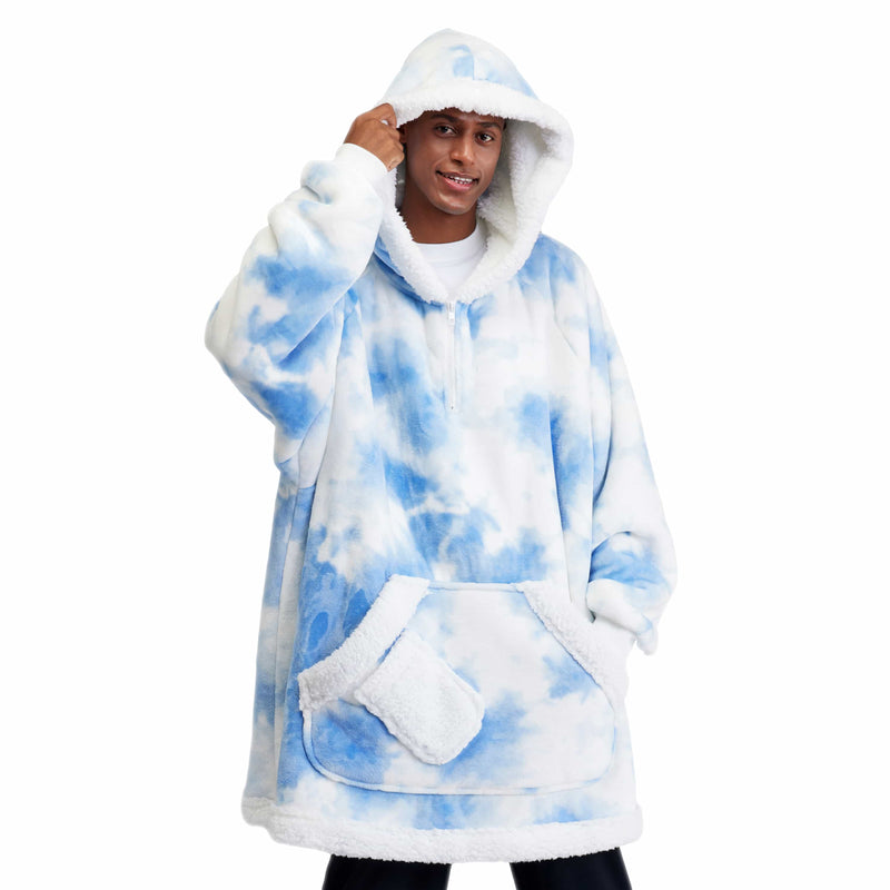 Adult Sherpa Wearable Blanket-Light Blue Tie Dye