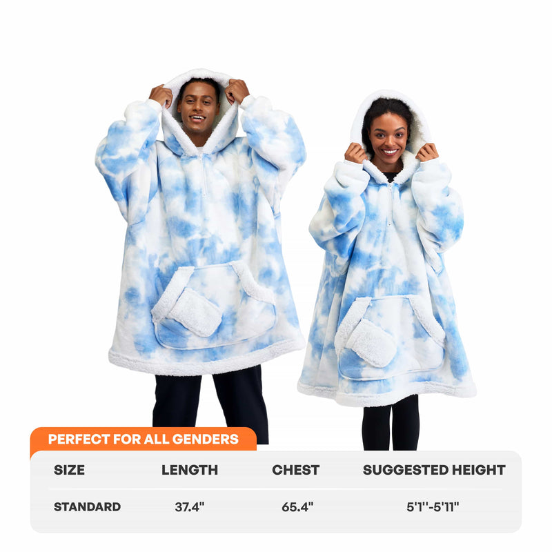 Adult Sherpa Wearable Blanket-Light Blue Tie Dye