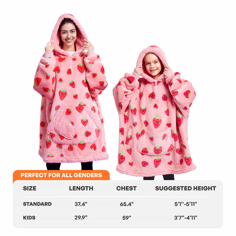 Adult Sherpa Wearable Blanket-Strawberry