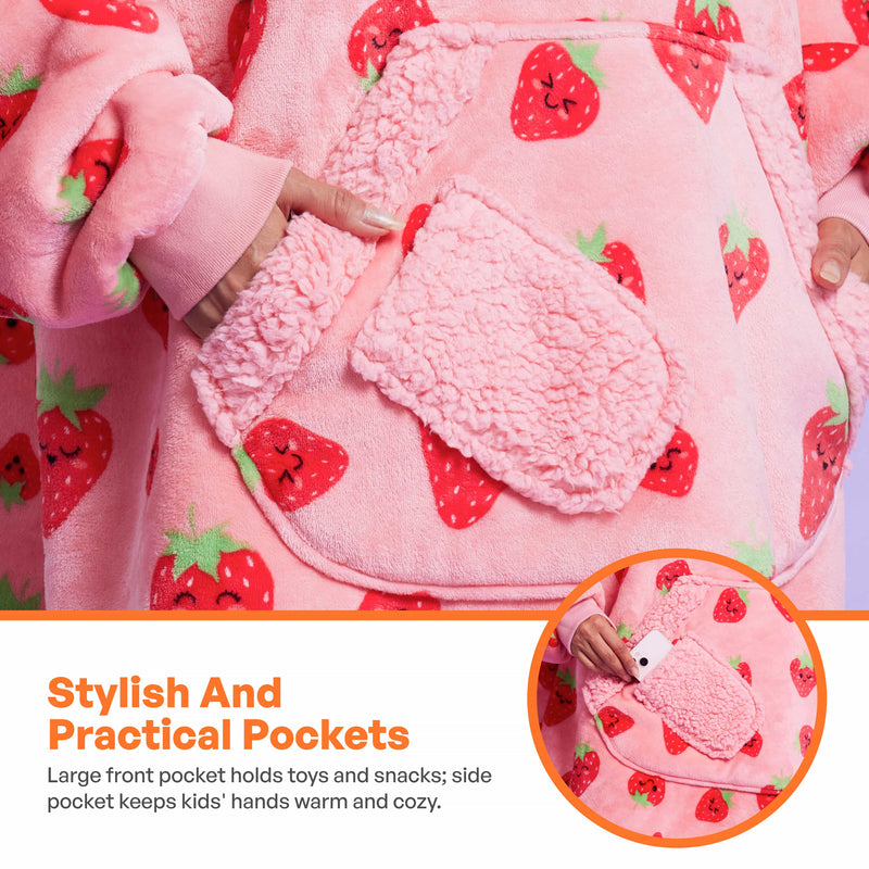 Adult Sherpa Wearable Blanket-Strawberry