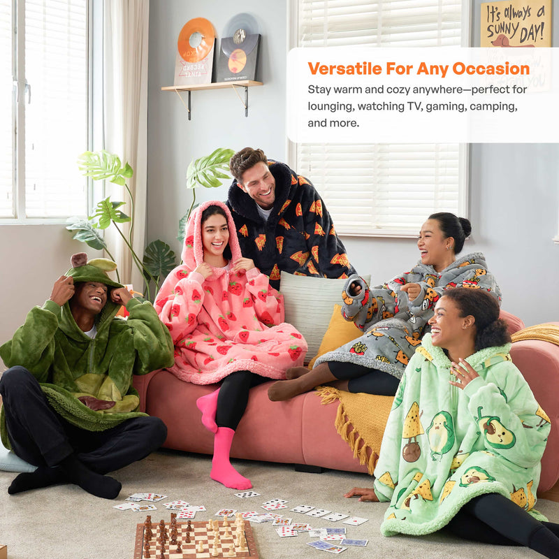 Adult Sherpa Wearable Blanket-Strawberry