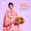 Adult Sherpa Wearable Blanket-Strawberry