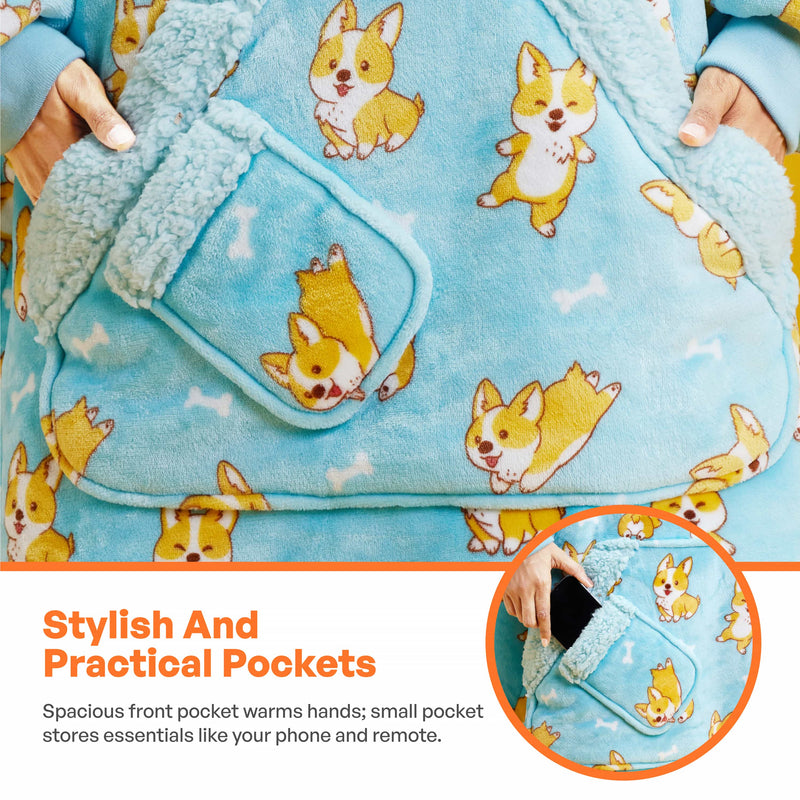 Adult Sherpa Wearable Blanket-Corgi