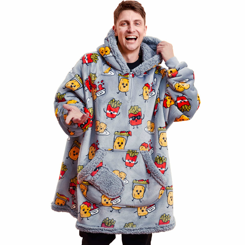 Adult Sherpa Wearable Blanket-Chicken nuggets and fries