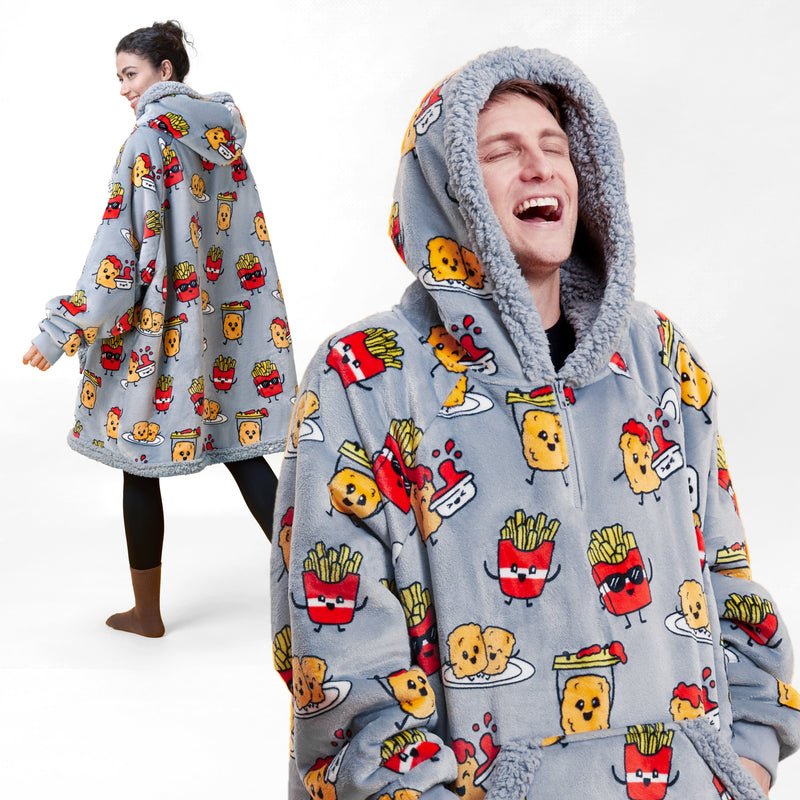 Adult Sherpa Wearable Blanket-Chicken nuggets and fries