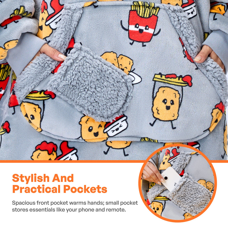 Adult Sherpa Wearable Blanket-Chicken nuggets and fries