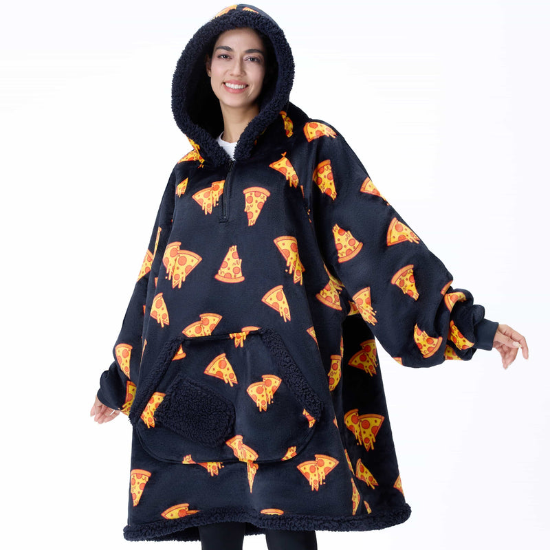 Adult Sherpa Wearable Blanket-Pizza