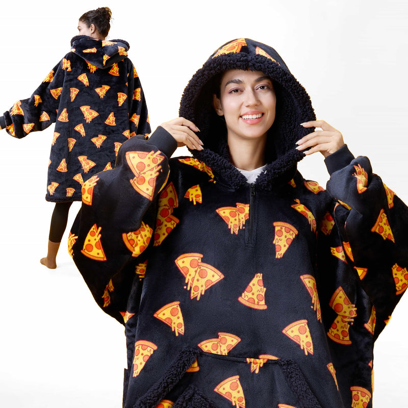 Adult Sherpa Wearable Blanket-Pizza