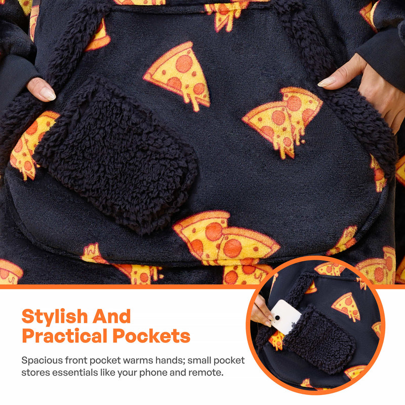 Adult Sherpa Wearable Blanket-Pizza