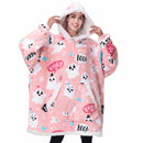 Adult Flannel Wearable Blanket-Halloween pink ghost