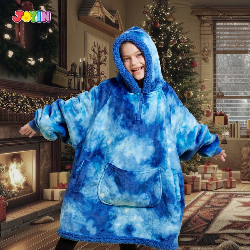 Kids' Sherpa Wearable Blanket-Dark Blue Tie Dye