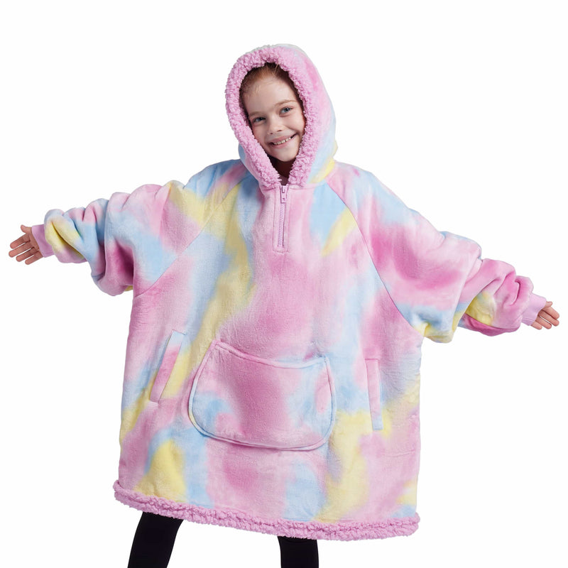 Kids' Sherpa Wearable Blanket-Dark Blue Tie Dye