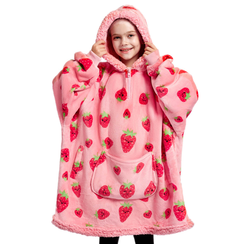 Kids' Sherpa Wearable Blanket-Strawberry