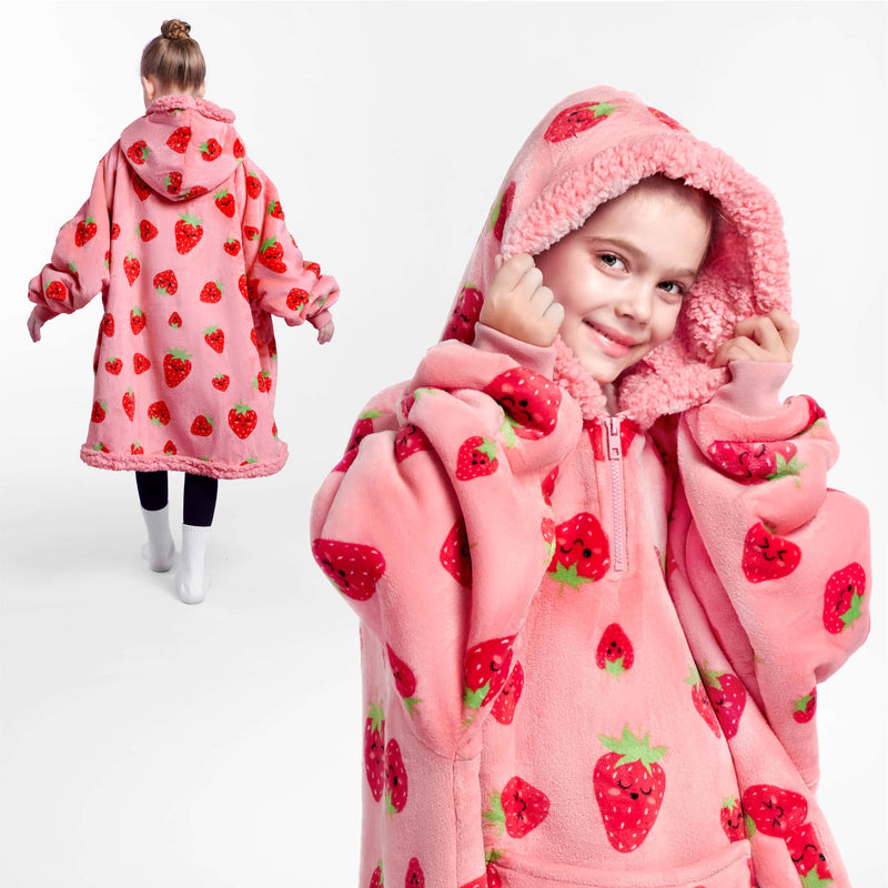 Kids' Sherpa Wearable Blanket-Strawberry