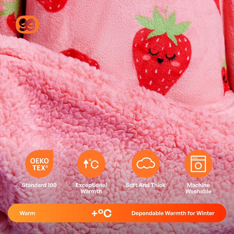 Kids' Sherpa Wearable Blanket-Strawberry