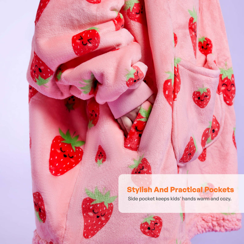 Kids' Sherpa Wearable Blanket-Strawberry