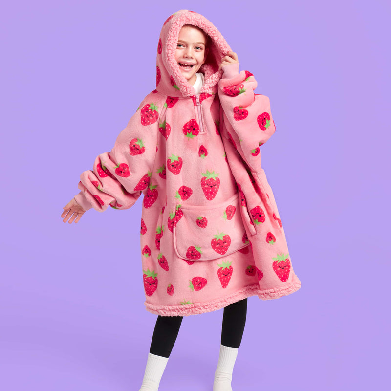 Kids' Sherpa Wearable Blanket-Strawberry