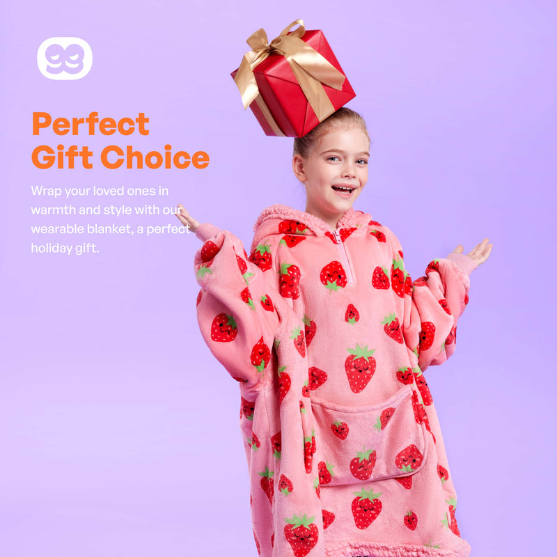 Kids' Sherpa Wearable Blanket-Strawberry