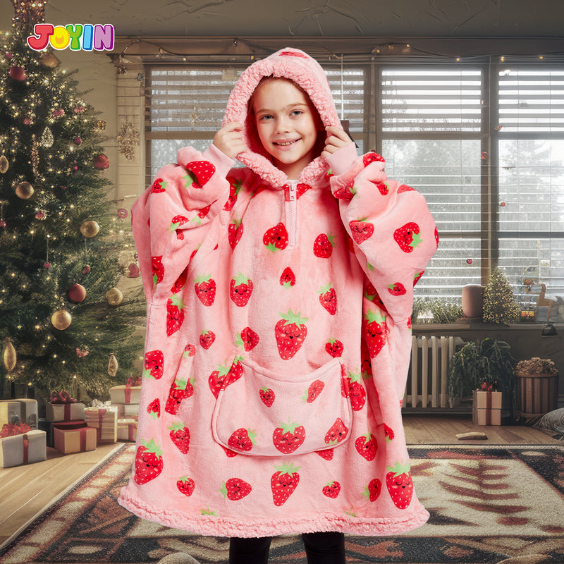 Kids' Sherpa Wearable Blanket-Strawberry