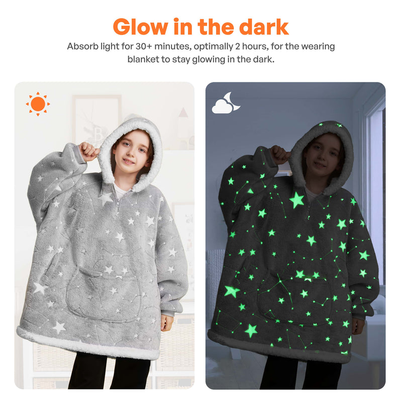 Kids' Sherpa Wearable Blanket-Star glow print