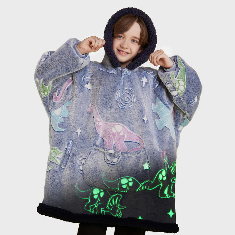 Kids' Sherpa Wearable Blanket-Dinosaur glow print