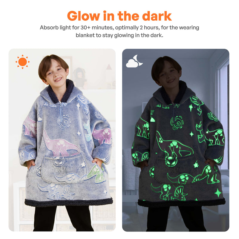 Kids' Sherpa Wearable Blanket-Dinosaur glow print