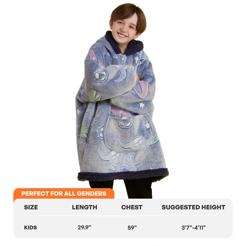 Kids' Sherpa Wearable Blanket-Dinosaur glow print